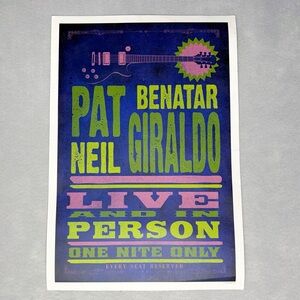 Pat Benatar Neil Giraldo 2018 Tour Poster RARE Music Concert Merch Rock Baddie